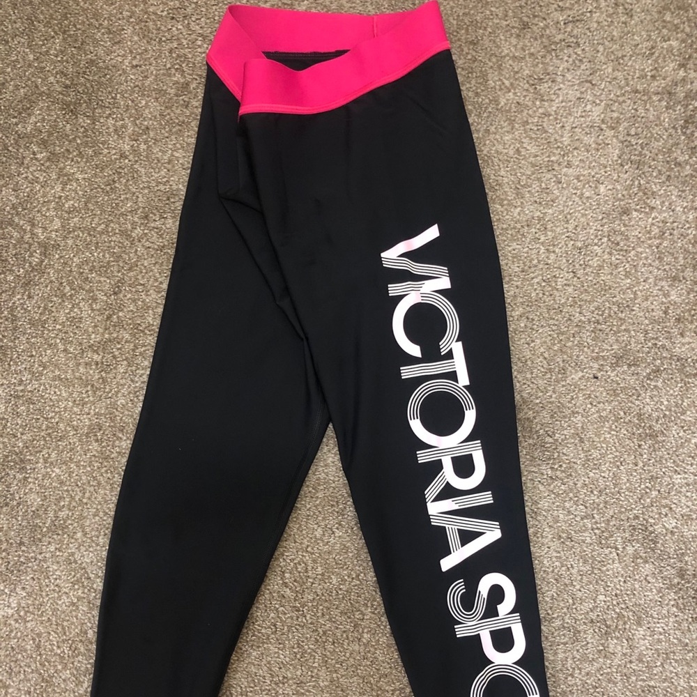 Victoria Sport - Black Logo Leggings W/ Pink Waist
